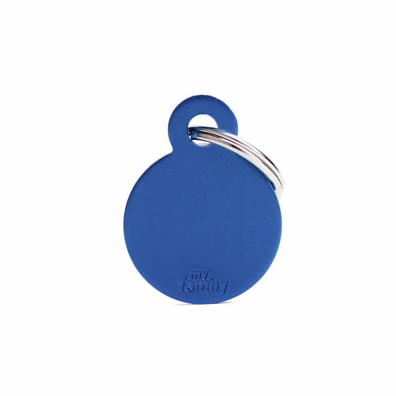 MY FAMILY Classic Small Round Aluminum Tag blau Hundemarke Preiswert